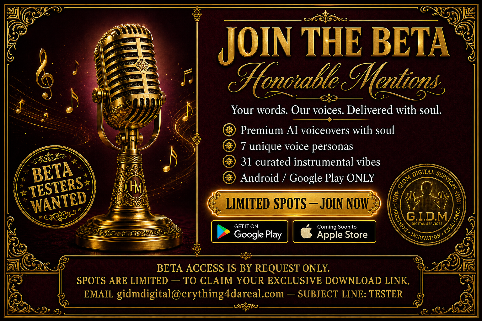 Honorable Mentions — AI Voiceover App by G.I.D.M Digital