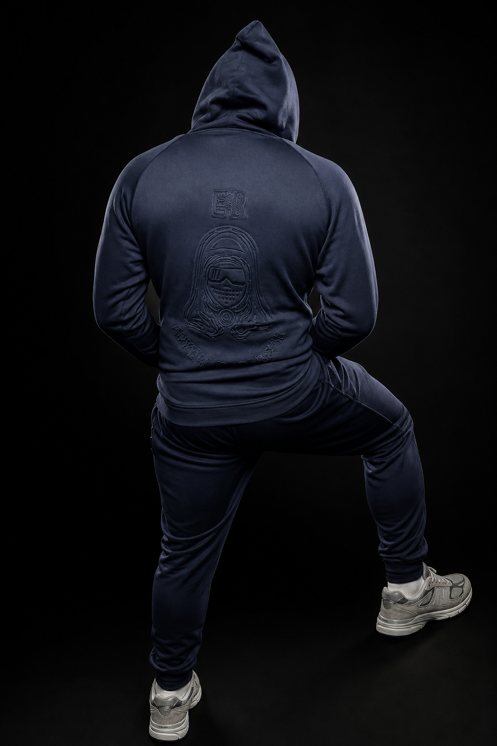 Embossed E4R Hoodie — Navy